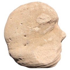 Native America Old Natural Stone Human Head Effigy Sculpture