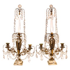 Neoclassical Revival Girandole Candelabras with Crystal Ornaments