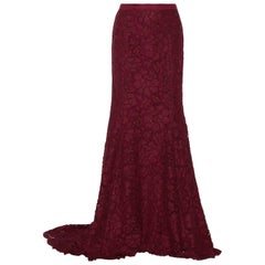 Oscar De La Renta Bordeaux Langer Fischschwanzrock aus geblümter Spitze, neu $3190, US 8