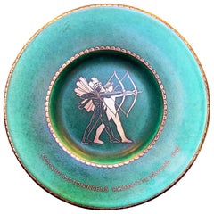 "Nude Archers, " Rare Art Deco Dish Celebrating Stockholm Archery Competition