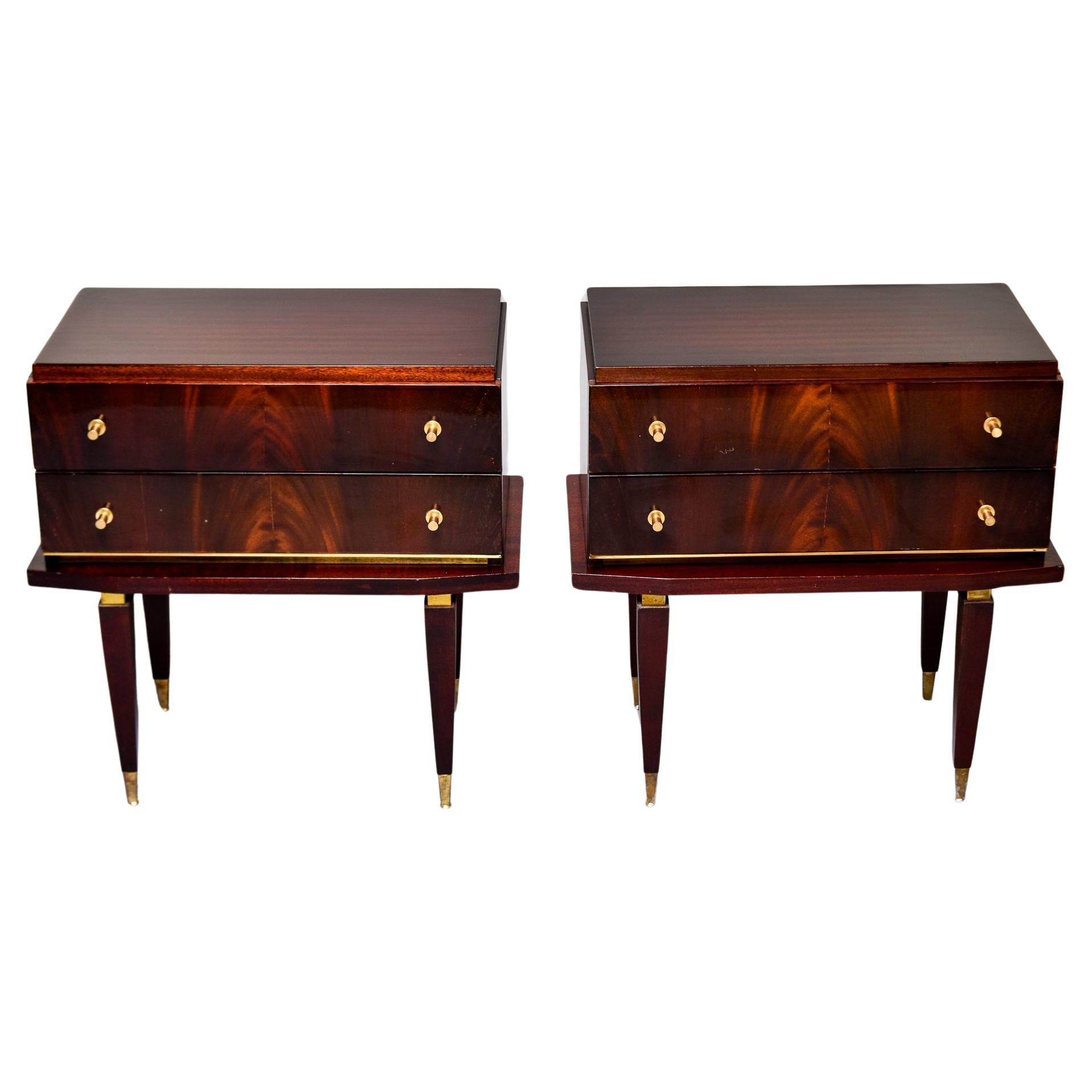 Pair Art Deco Two Drawer Mahogany Night Stands