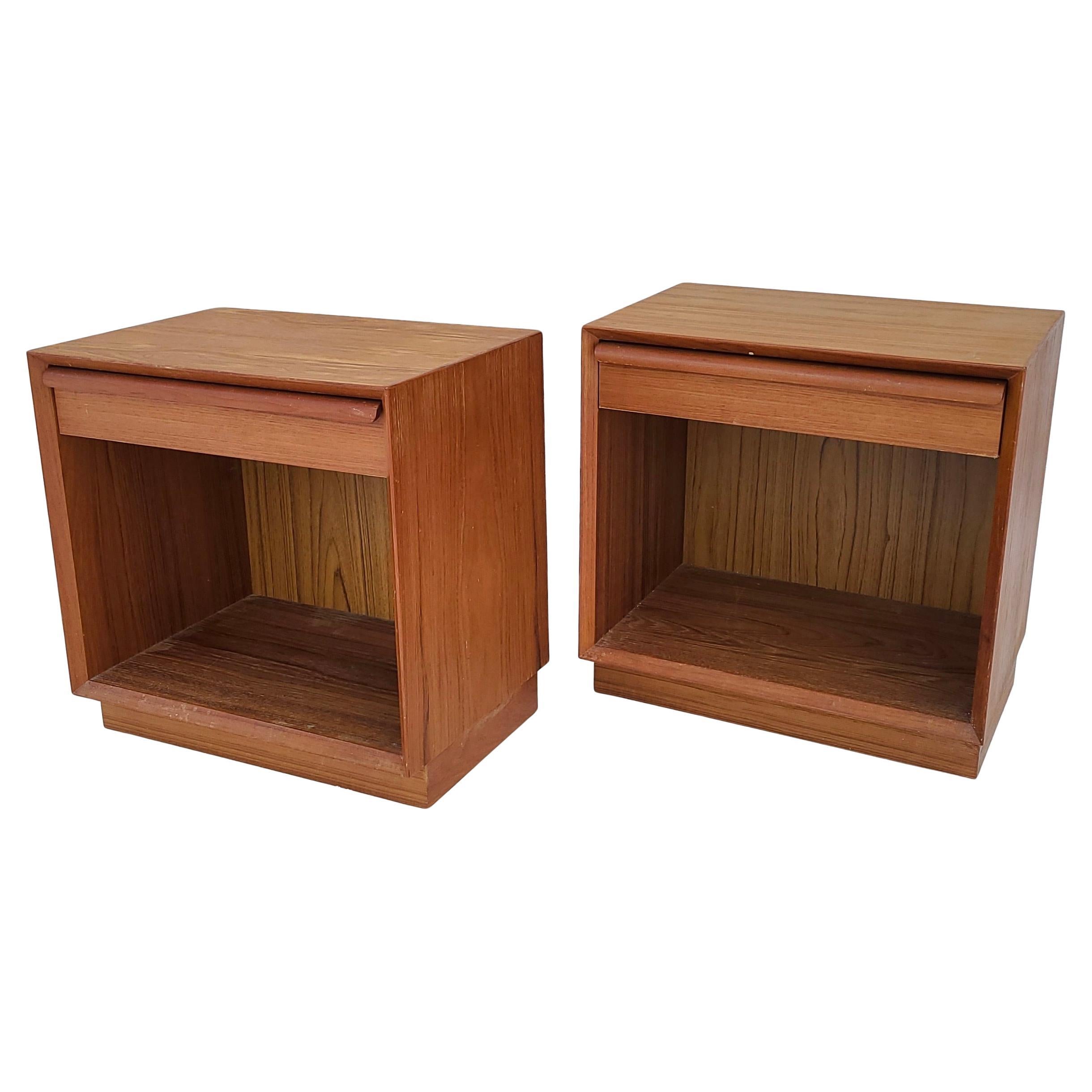 Pair Danish Teak Night Stands Single Drawer