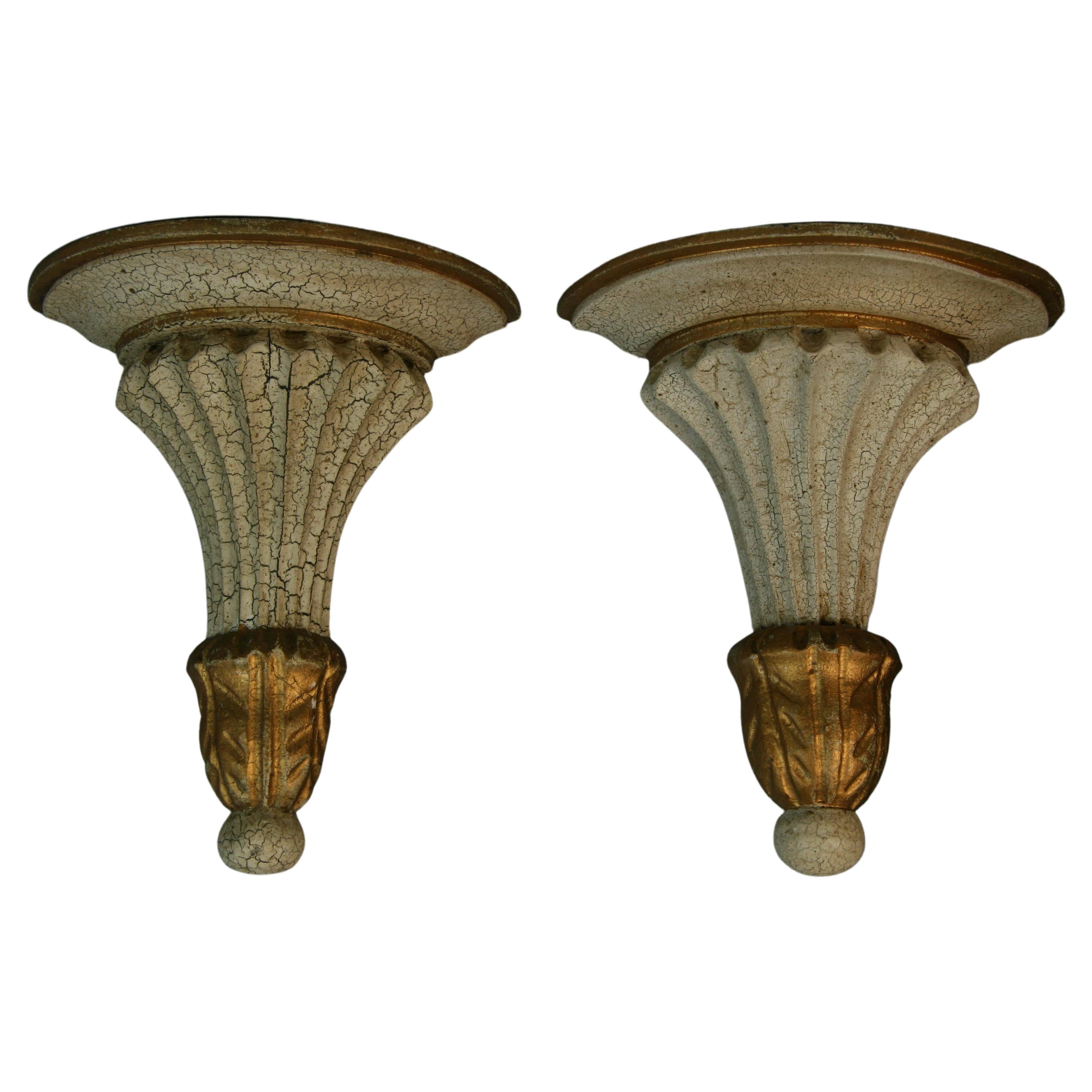 Pair Italian  Painted Wood Wall Brackets