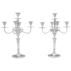 Pair of 5-Light Antique Sterling Silver Candelabra in Batwing Style Made in 1901