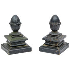 Pair of Antique Black Painted Iron Finials