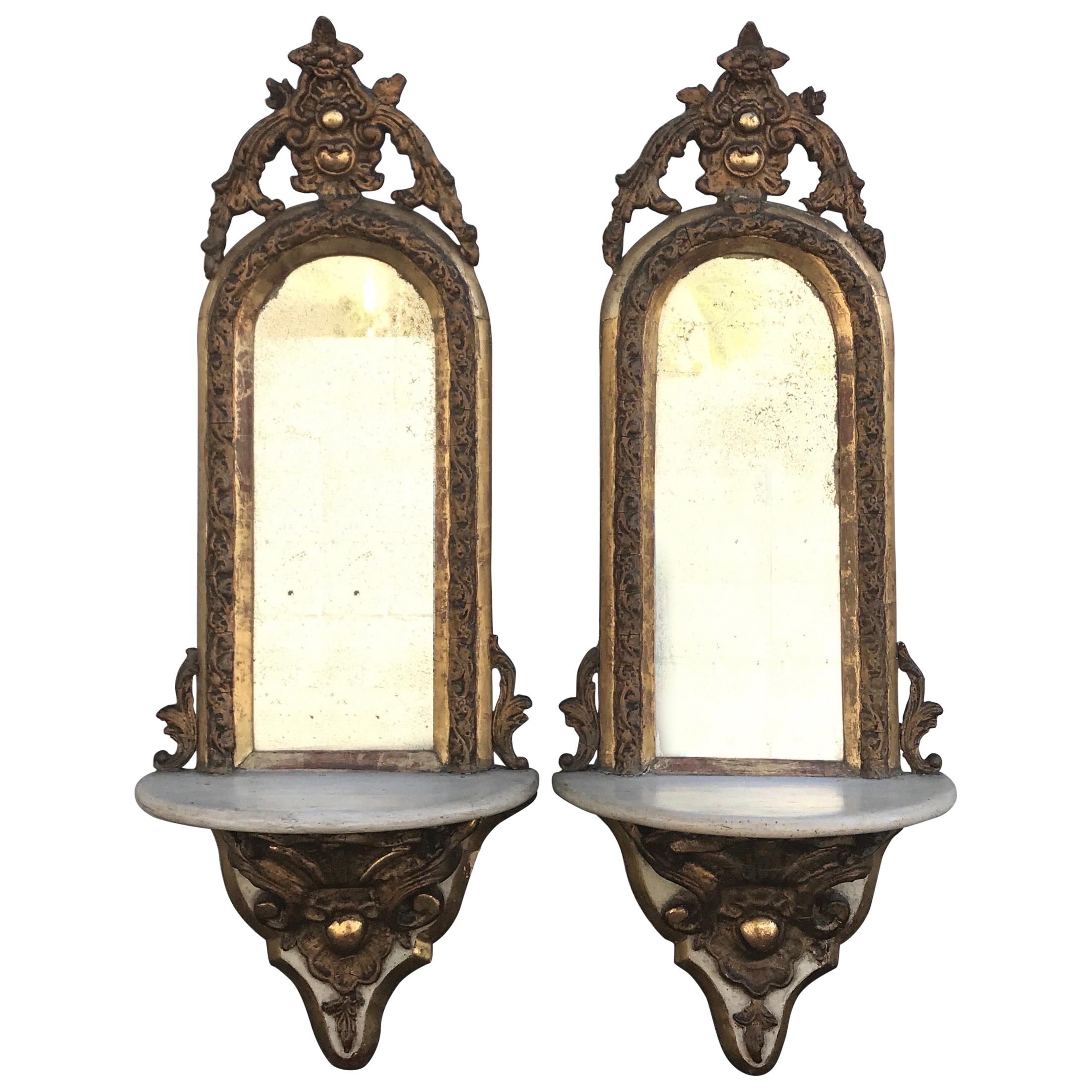 Pair of Antique Italian Mirrored Wall Brackets