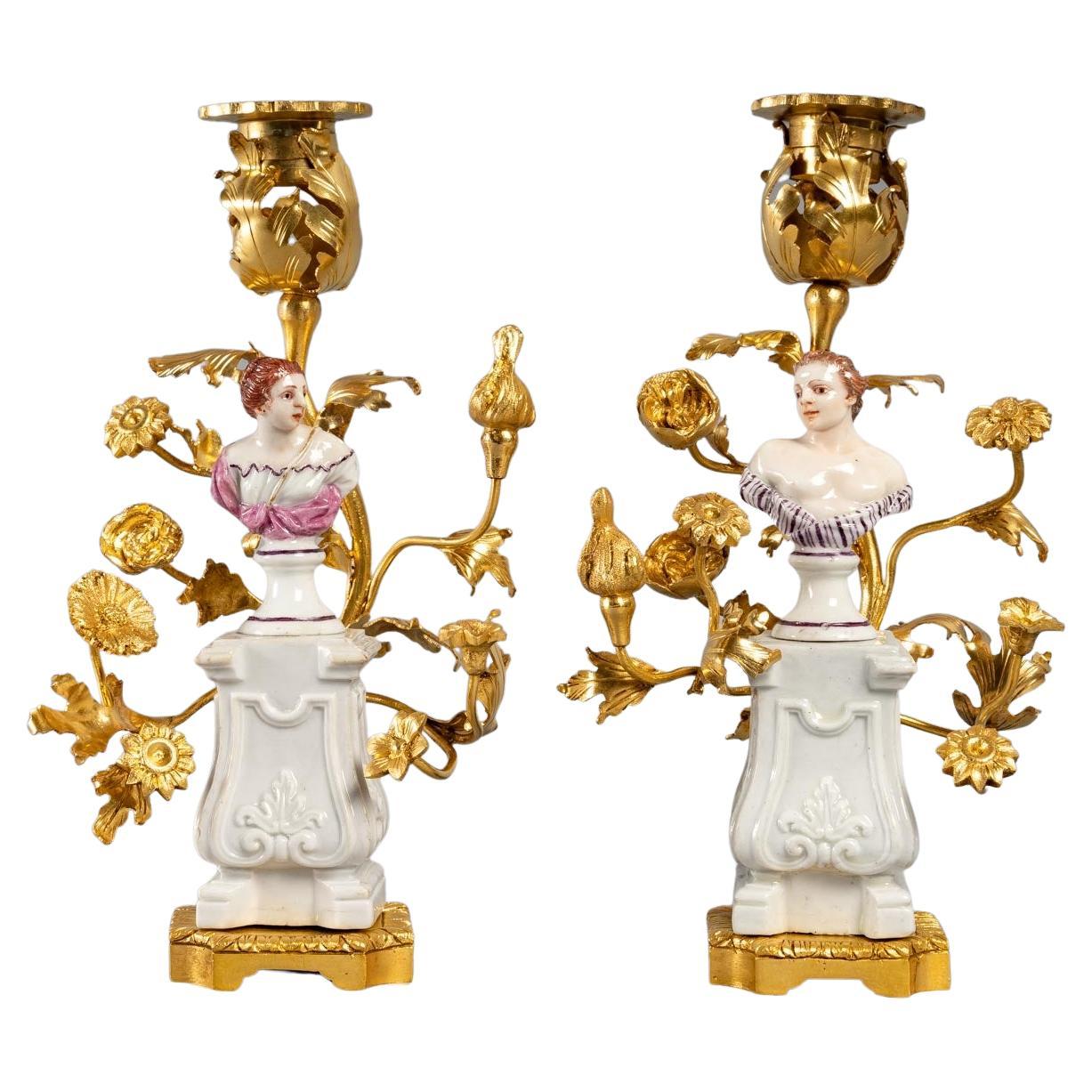 Pair of Bronze Candlesticks, Louis XV