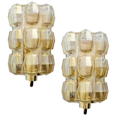  Pair of Mid Century Polyhedral Limburg Glass Sconces, 1960s 