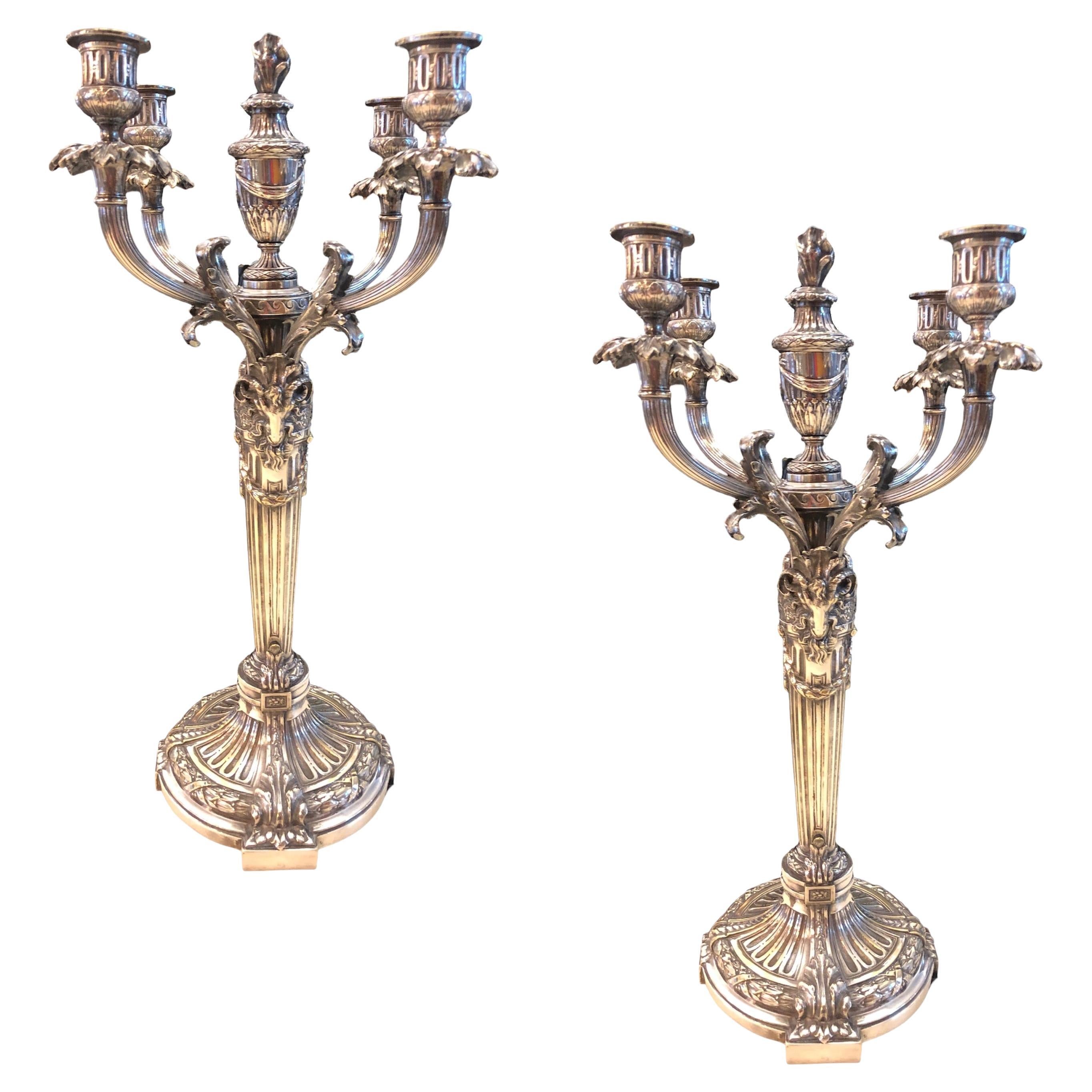 Pair of Candelabras with Deer, Jugendstil, Art Nouveau, Sign, Christofle 2440657