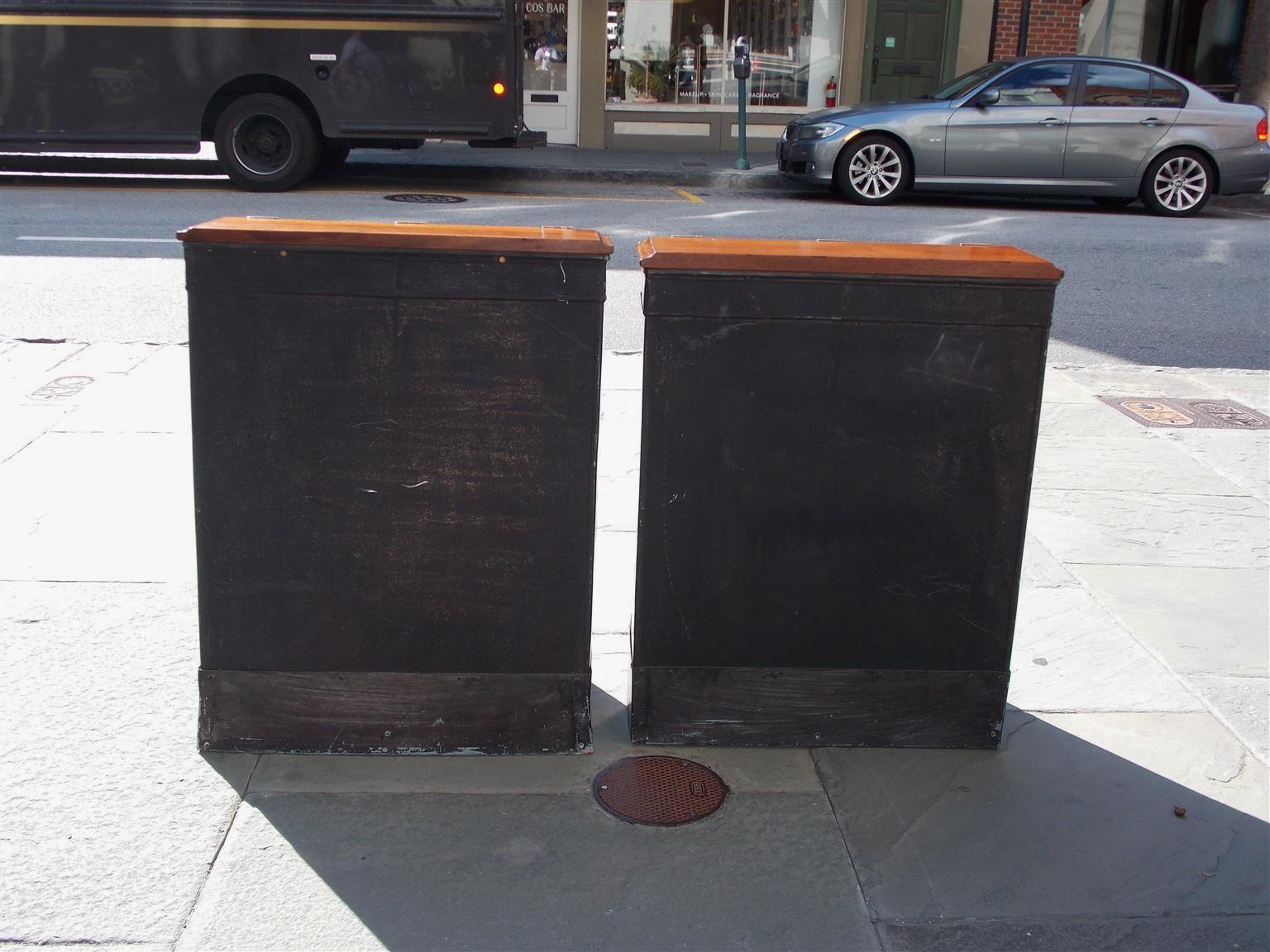 Pair of Chinese Mahogany and Tin Hinged Painted Figural Tea Bins, Circa 1840 For Sale 1