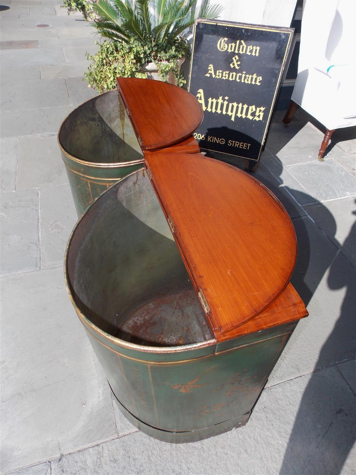 Mid-19th Century Pair of Chinese Mahogany and Tin Hinged Painted Figural Tea Bins, Circa 1840 For Sale