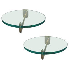 Pair of Circular Glass and Brass Display Shelves, 20th Century, European