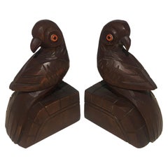 Pair of French Hand Carved Wooden Bookends, Bird Bookends