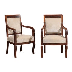 Pair of French Empire Mahogany Fauteuils, 19th Century, circa 1810