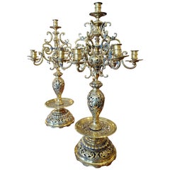 Antique Large Pair of 19th Century Russian Brass Candelabra with Turkish Influence