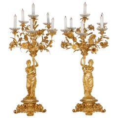 Pair of Large Gilt Bronze Candelabra by Henri Picard