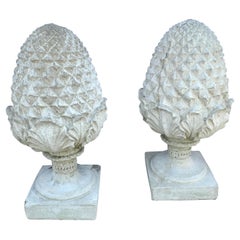 Pair of Large Scale Cast Stone Garden Artichoke Finials