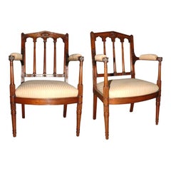 Pair of Louis XVI Carved Mahogany Fauteuils by George Jacob