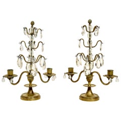 Pair of Rock Crystal, Lead Crystal, and Brass Candelabra, Late 19th Century