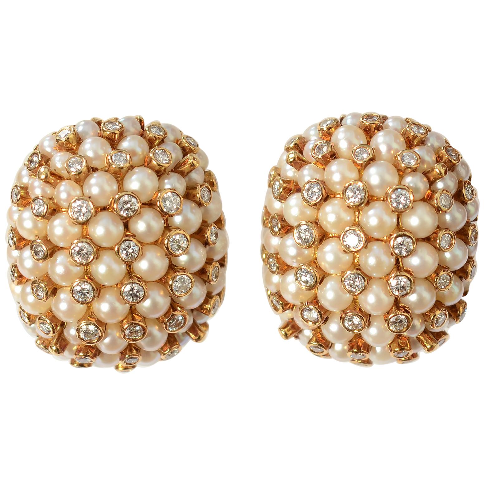 Pearl and Diamond Gold Earrings