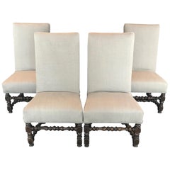  Period French Louis XIV Set of Four Walnut William & Mary Dining Chairs