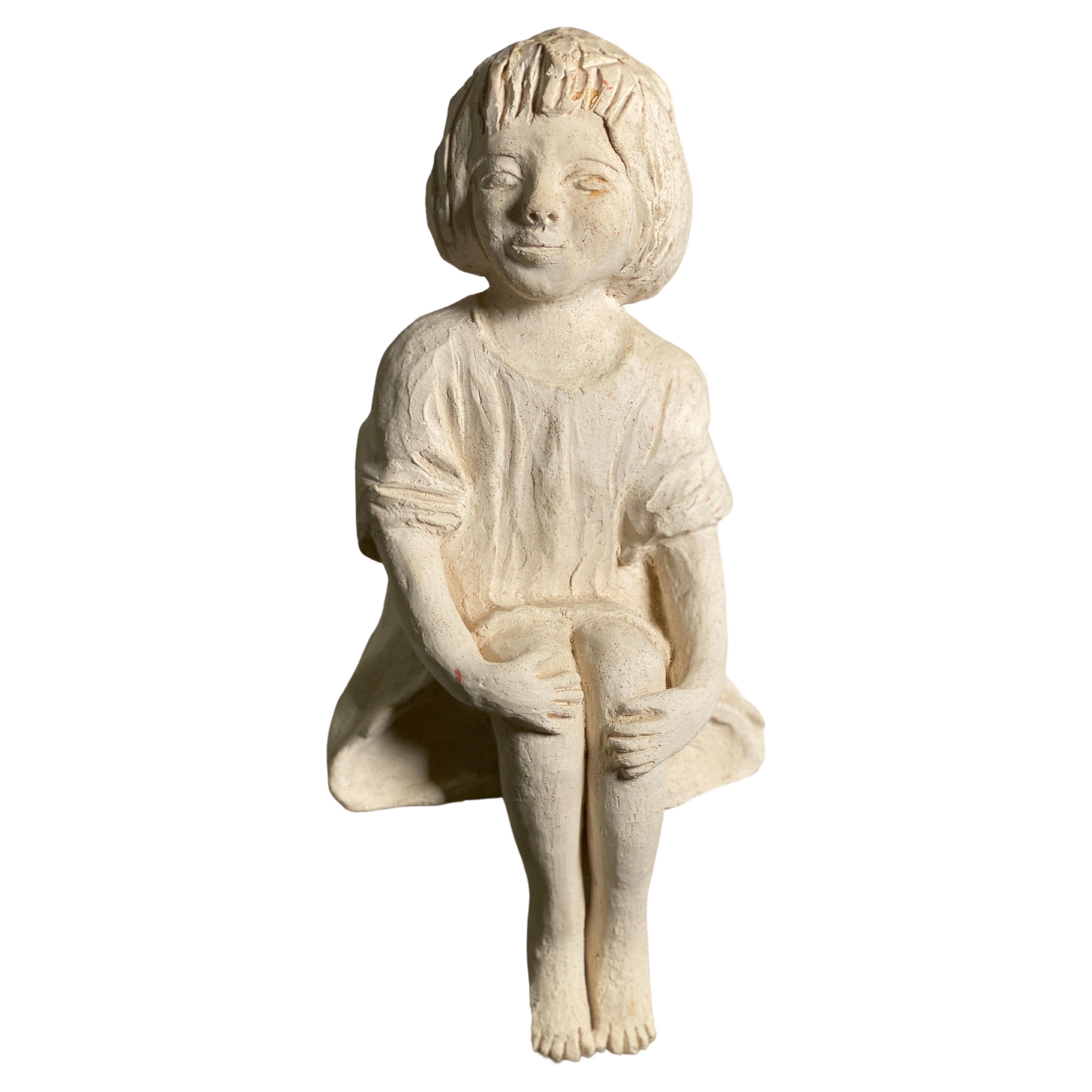 Plaster Sculpture Art Deco Period Sitting Woman France, circa 1930