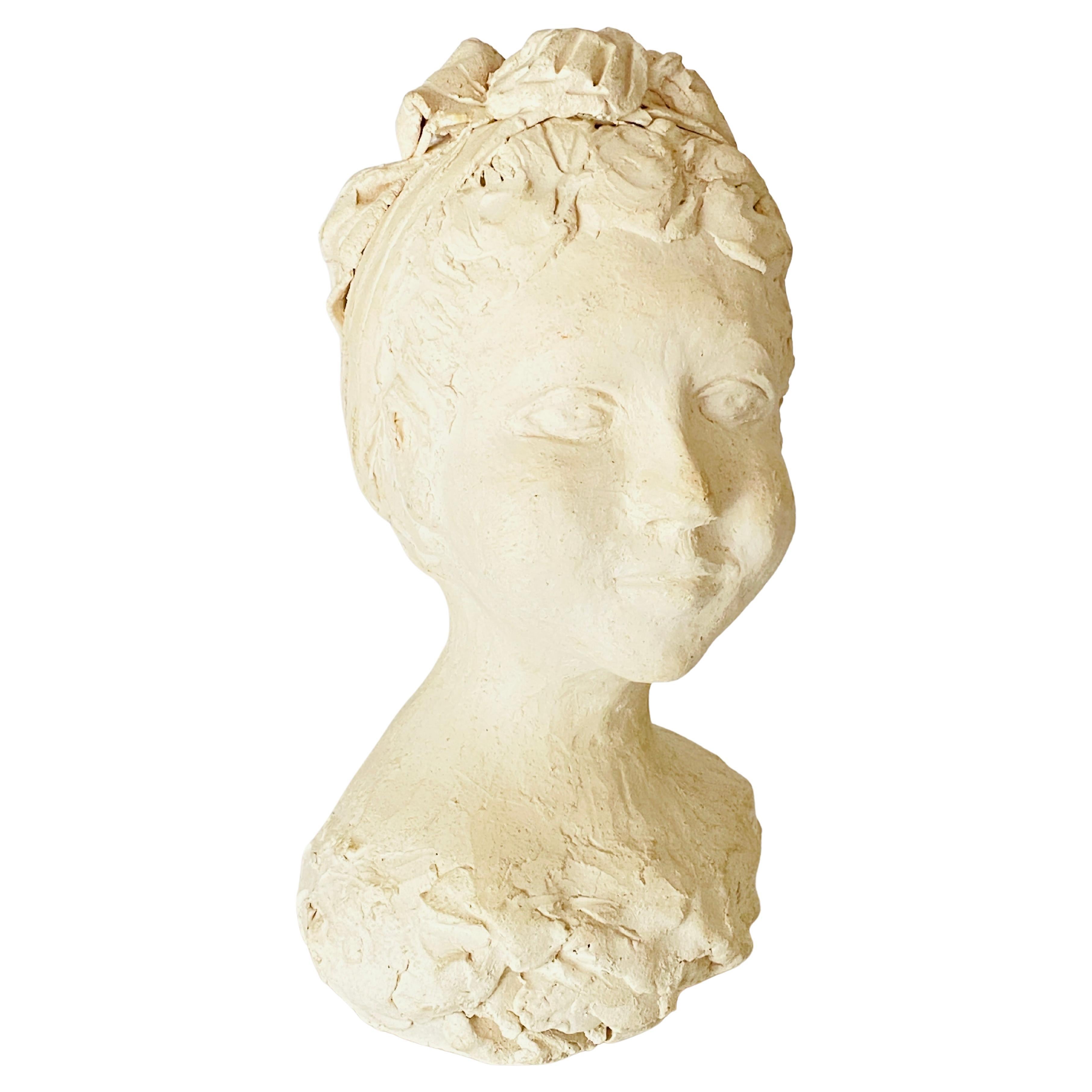 Plaster Sculpture Art Deco Period Woman Bust France, circa 1930