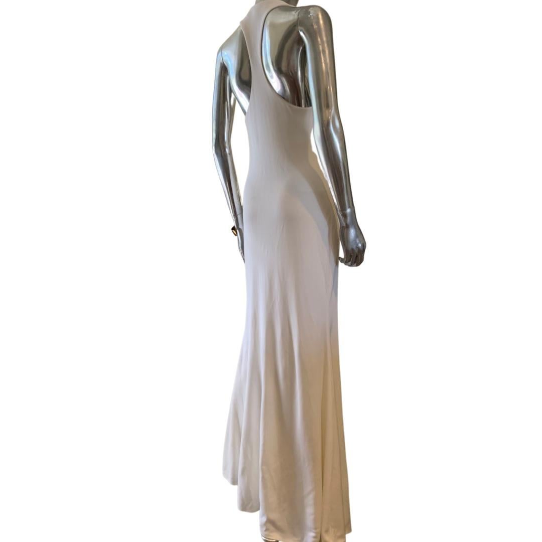 Brown Ralph Lauren Collection White Matte Jersey Long Dress With Racer Back Size 8 For Sale