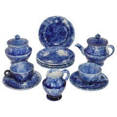 Rare 12 Pcs. Sponge Ware Child's Tea Set