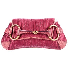 GUCCI by Tom Ford Pink GG Monogram Logo Satin Lizard Barbiecore Horsebit Bag