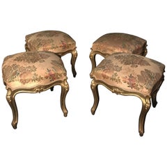 Rare Set of Four Giltwood Stools, Italy, 19th Century