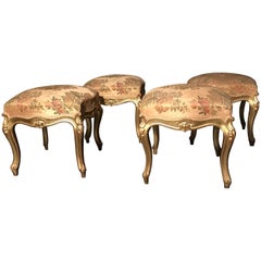 Rare Set of Four Giltwood Stools, Italy, 19th Century