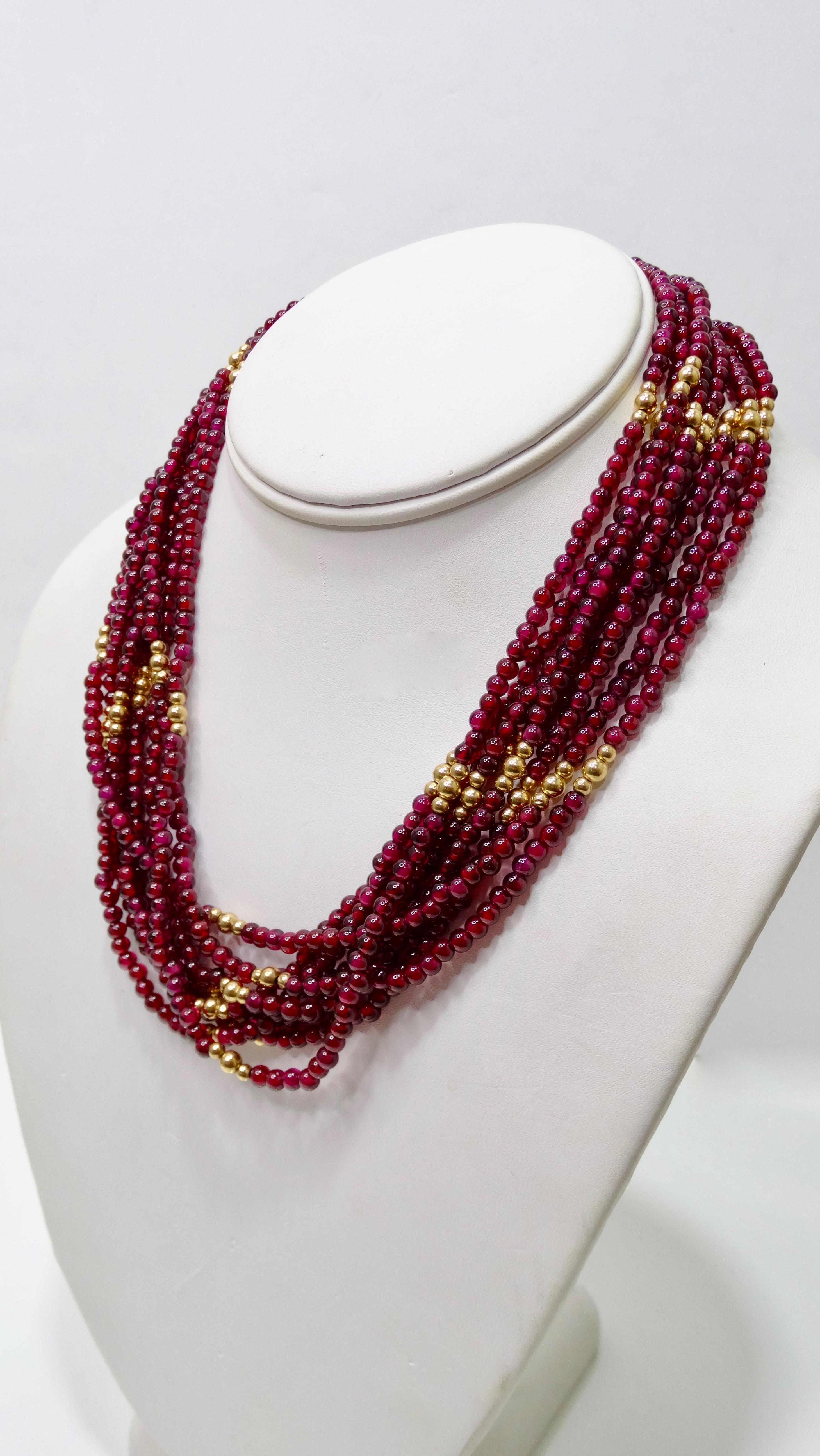 Red Garnet and Gold Multi-Strand Necklace  In Good Condition For Sale In Scottsdale, AZ