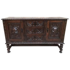 Antique Renaissance Spanish Buffet with Two Doors, Three Drawers