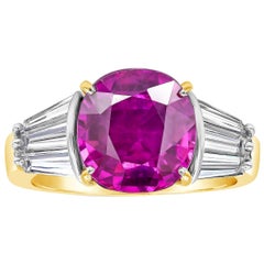 4.95 Carats Oval Cut Natural Purple Pink Sapphire Three-Stone Engagement Ring