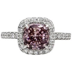 GIA Certified 2.16 Carats Cushion Cut Pink Diamond Halo Engagement Ring