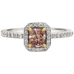 GIA Certified 0.73 Carat Cushion Cut Pink Diamond Engagement Ring in White Gold