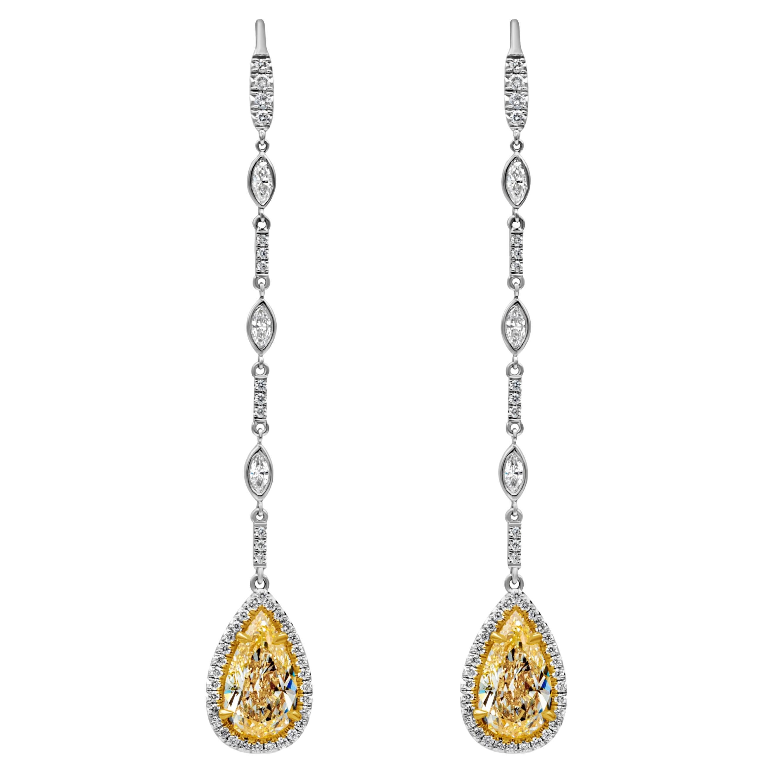 Roman Malakov 3.20 Carat Pear Shape Diamond Halo Dangle Earrings