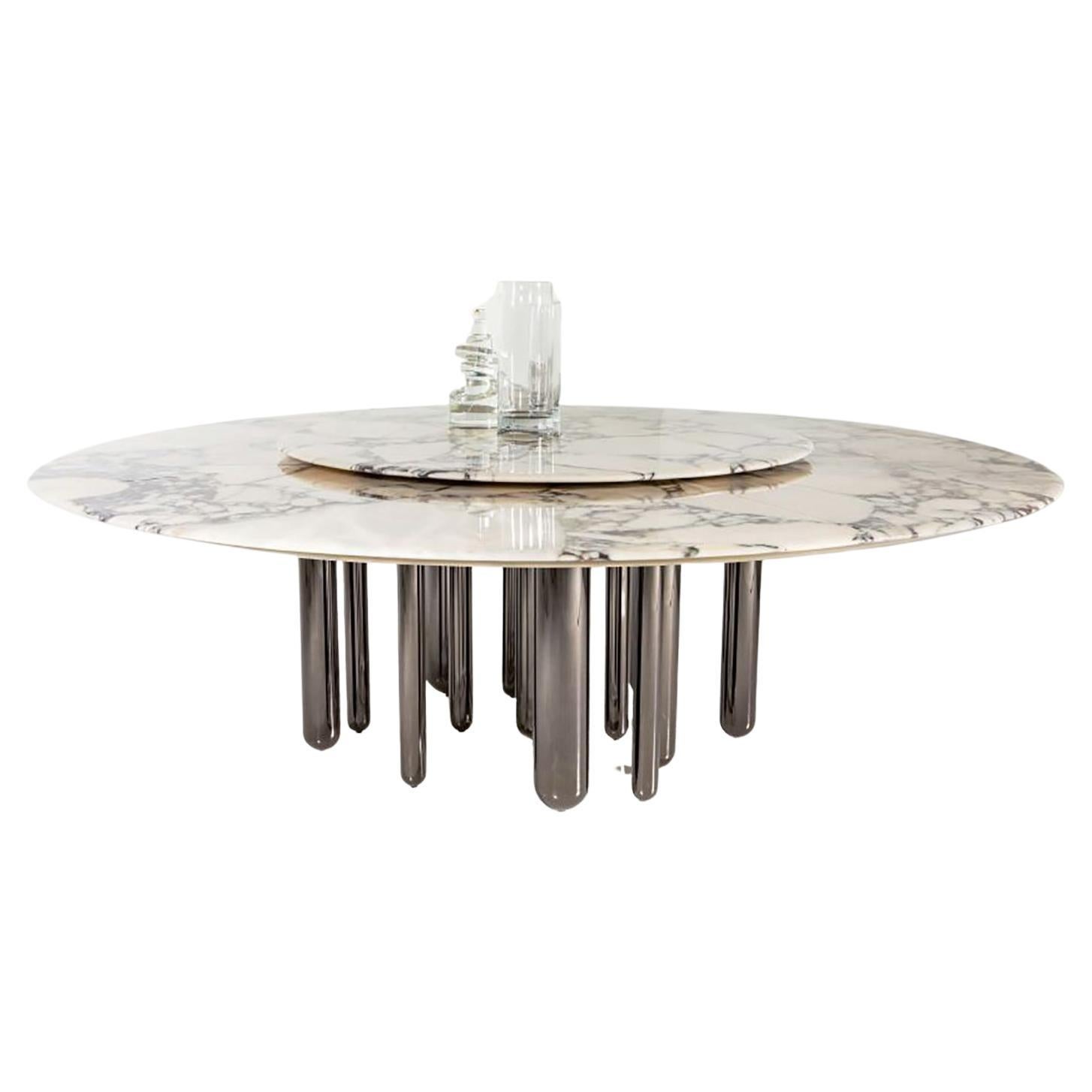 Round Marble Dining Table with Lazy Susan  220