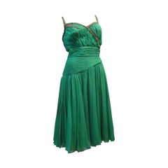 Saks Fifth Avenue 60s Beaded Jade Chiffon Cocktail Dress