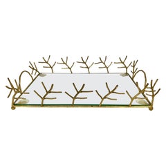 Serving Tray in Glass and Golden Metal Branches Maison Baguès Style France 1970s