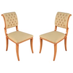 Set of 6 1940s French Sycamore Silk Side Chairs Attributed to Arbus