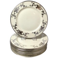 Set of Eight Bavarian Chinoiserie Silver Overlay Service Dinner Plates