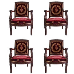 Set of Four 19th Century French Empire Mahogany Armchairs