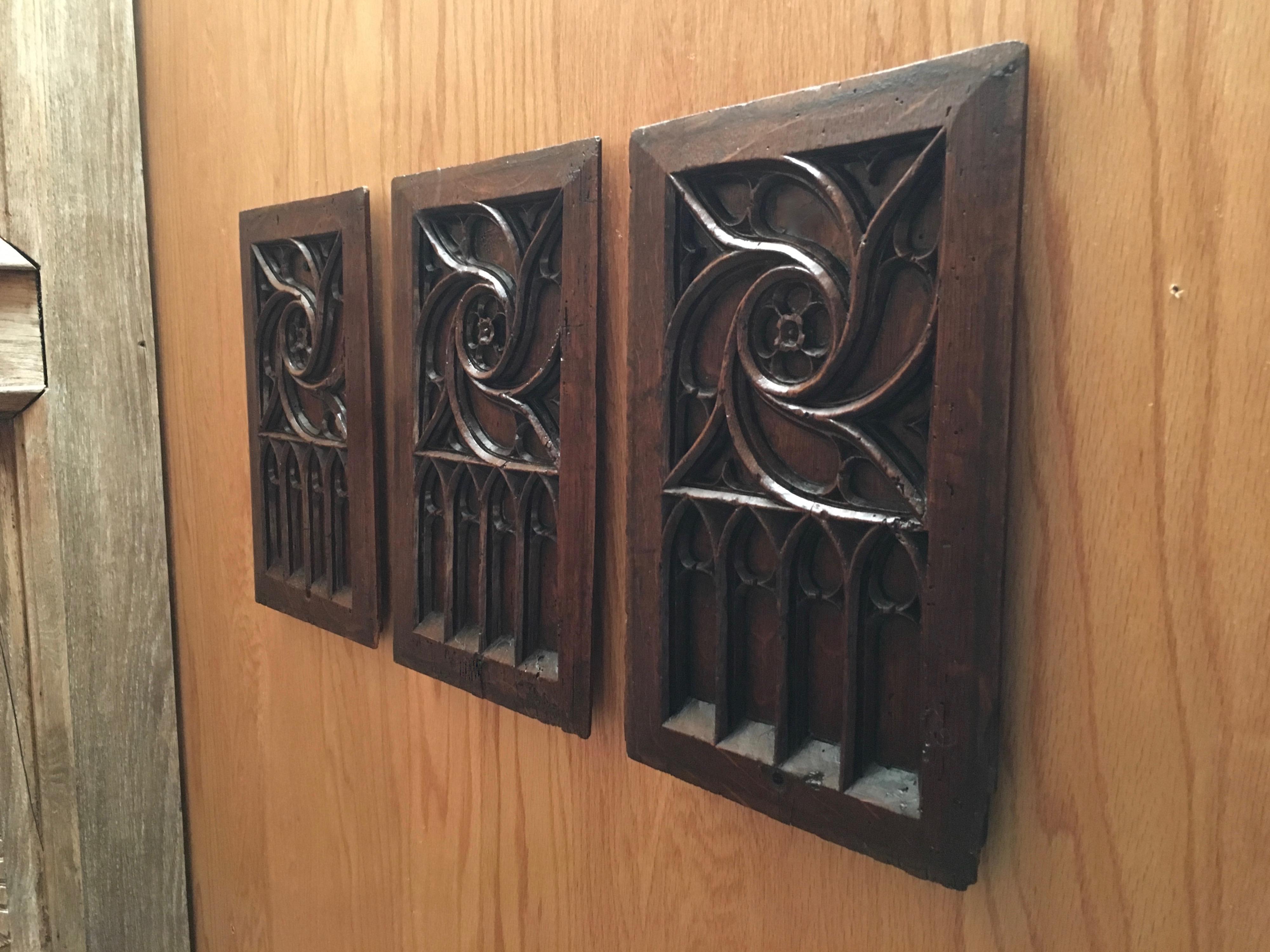 French oak hand carved panels in the Gothic style each panel is 1