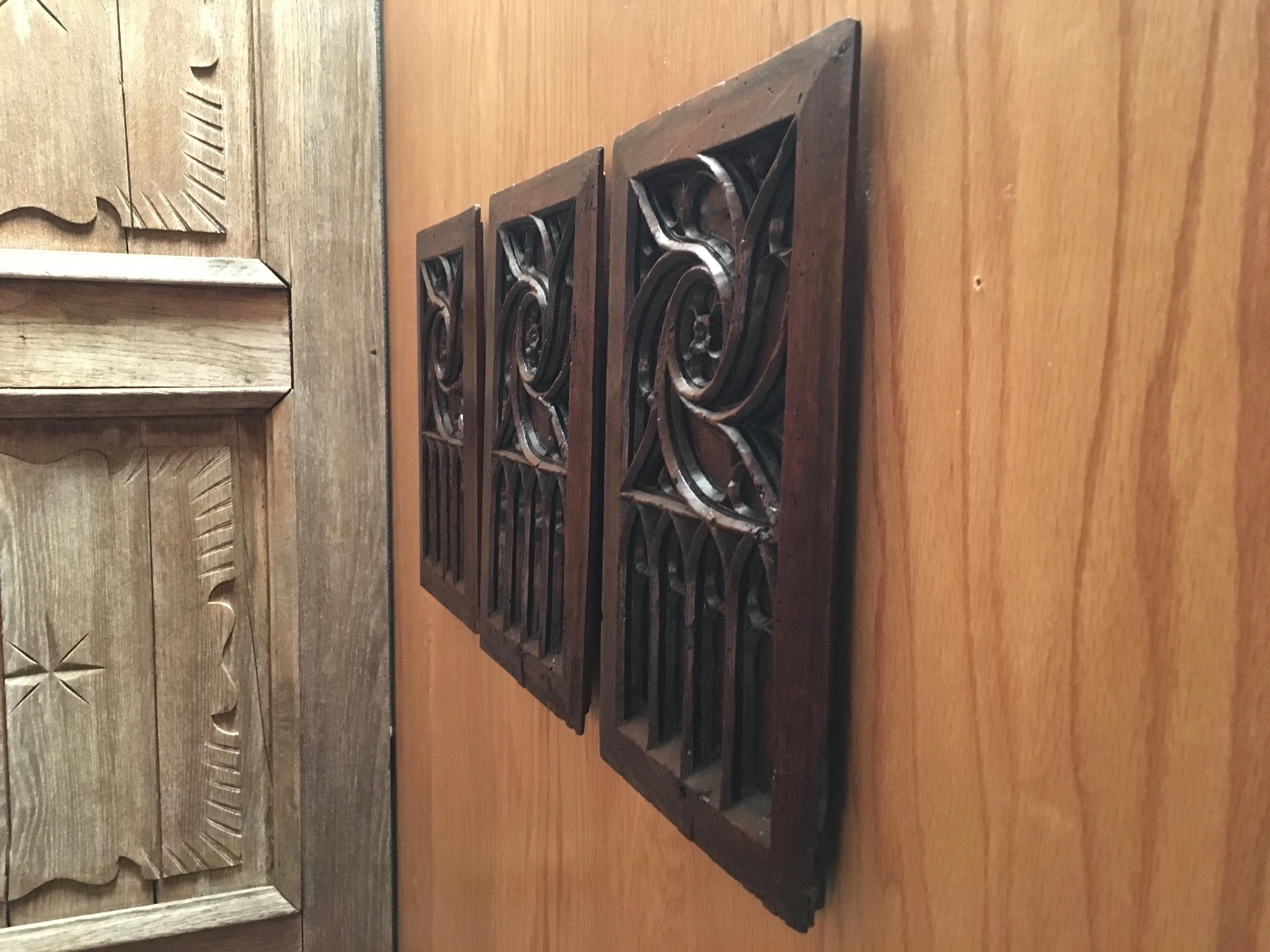 French Set of Three Gothic Revival Panels