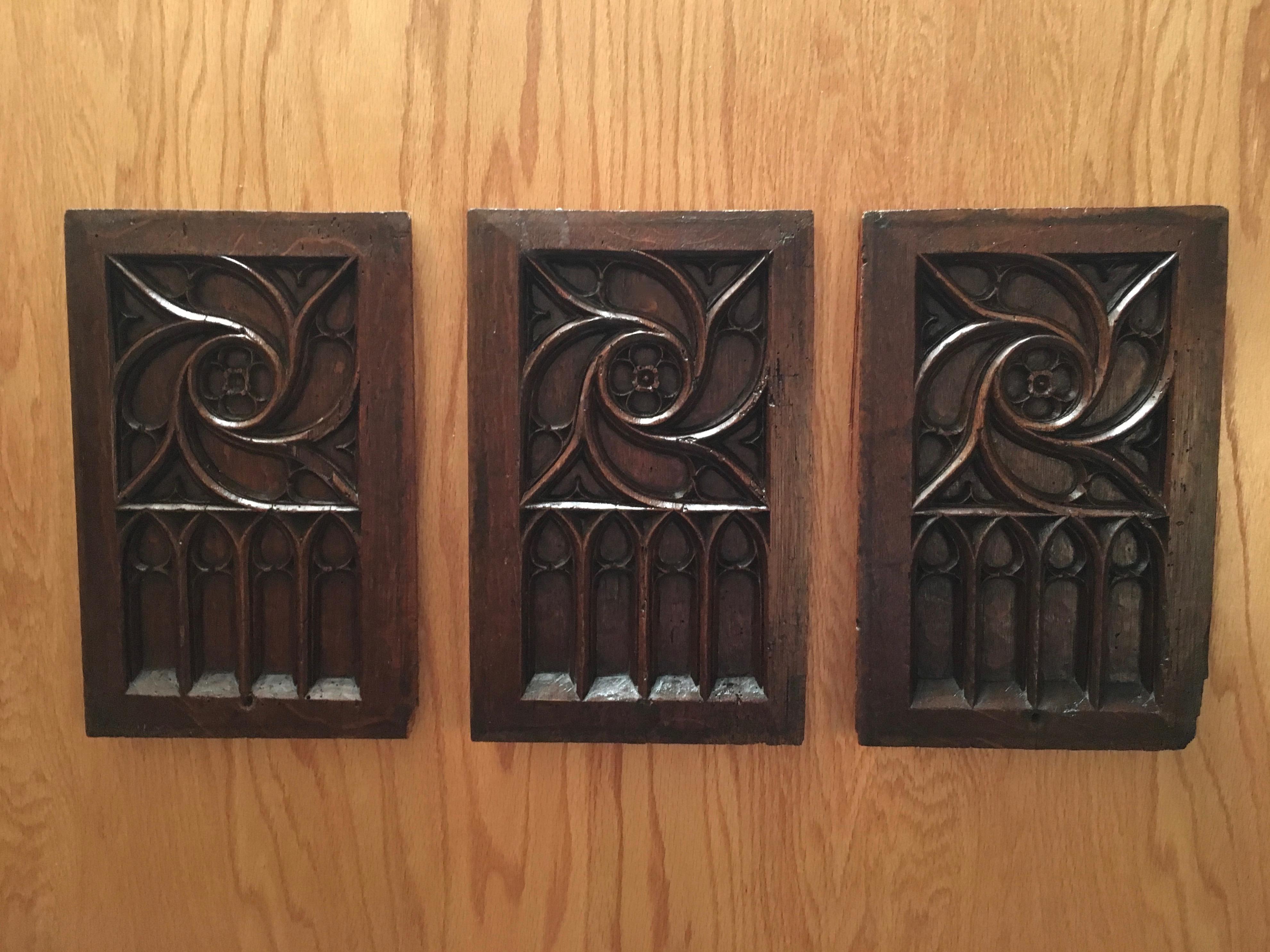 19th Century Set of Three Gothic Revival Panels