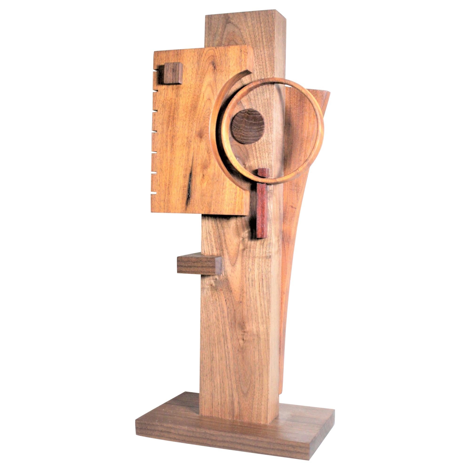 Signed Modern Abstract Constructivist Styled Wooden Sculpture