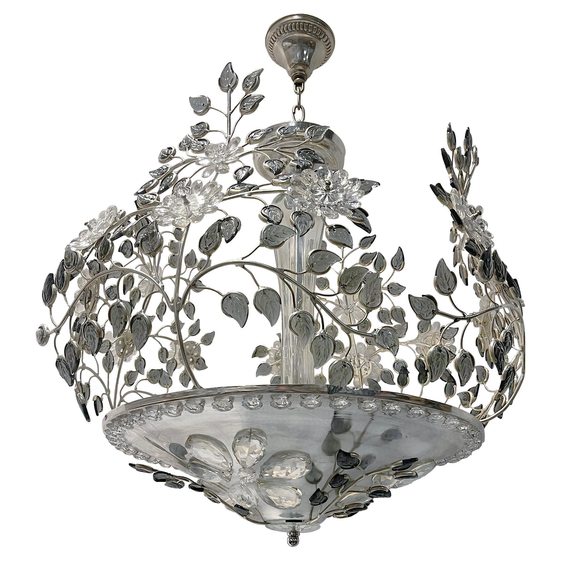 French Chandelier with Gray Molded Glass Leaves For Sale