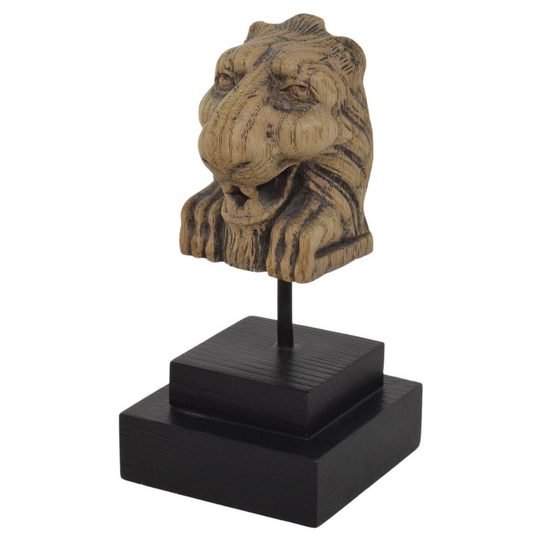 Small 17th-18th Century French Carved Oak Lion Fragment